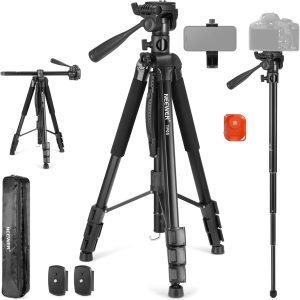 NEEWER Basic 74" Video Tripod Monopod, 3 Way Pan Tilt Head, Remote, Overhead...