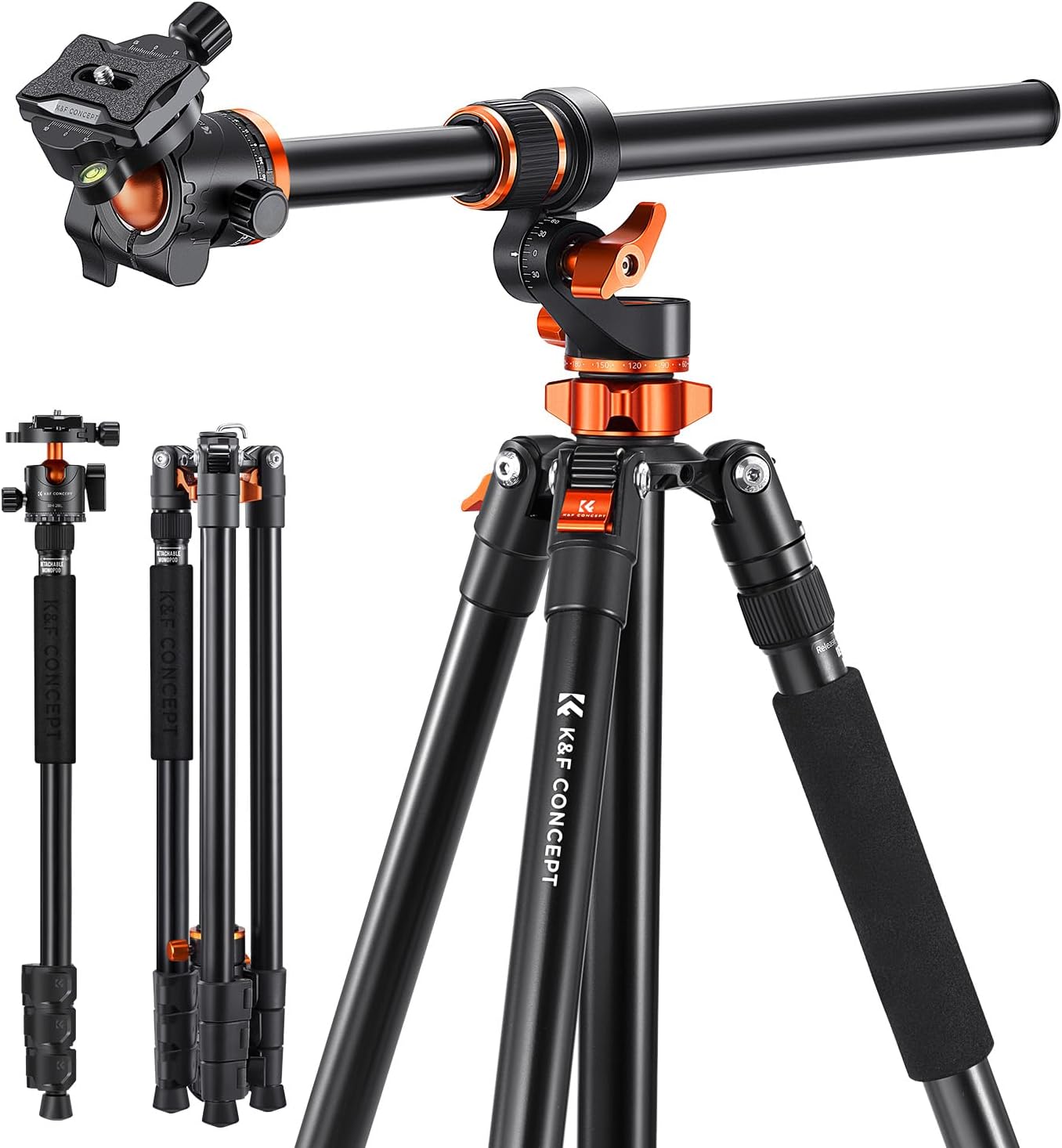 K&F CONCEPT 90''/230cm Ultra High Camera T254A7+BH-28L, Black