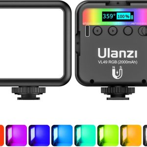 إضاءة فيديو ULANZI VL49 RGB بإضاءة ملونة كاملة 360°، سوداء