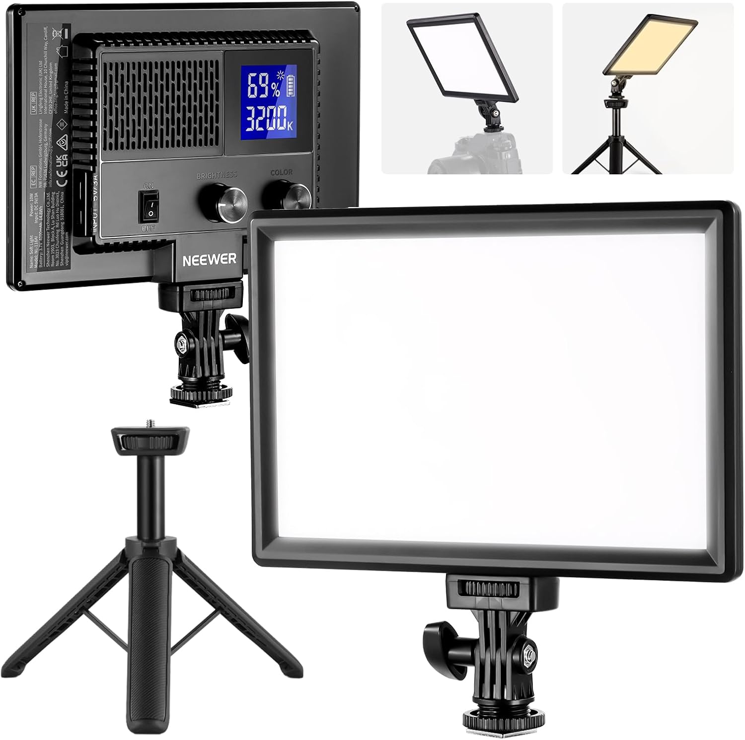 NEEWER 9" LED Video Light Panel, Dimmable DSLR Camera Soft Lighting with...